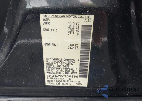 2015 Nissan Altima 2.5 S из США, поврежденный, VIN 1N4AL3AP9FC130896